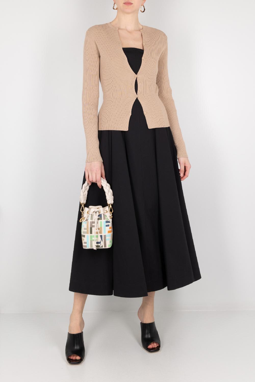 FENDI Cardigan Aderente In Maglia Stretch A Costine