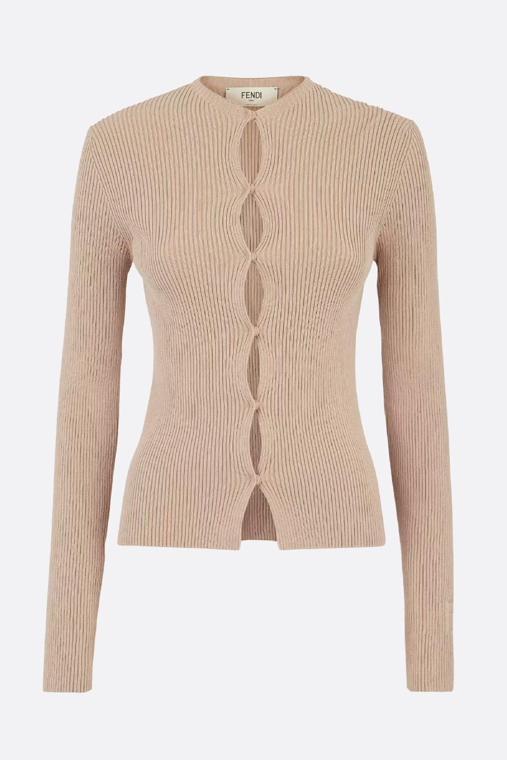 FENDI Cardigan Aderente In Maglia Stretch A Costine