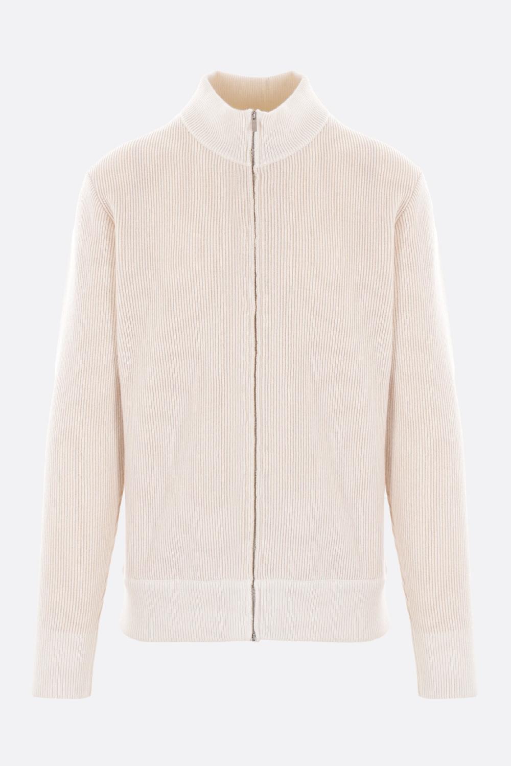 LARDINI cardigan full-zip in lana e cashmere a costine