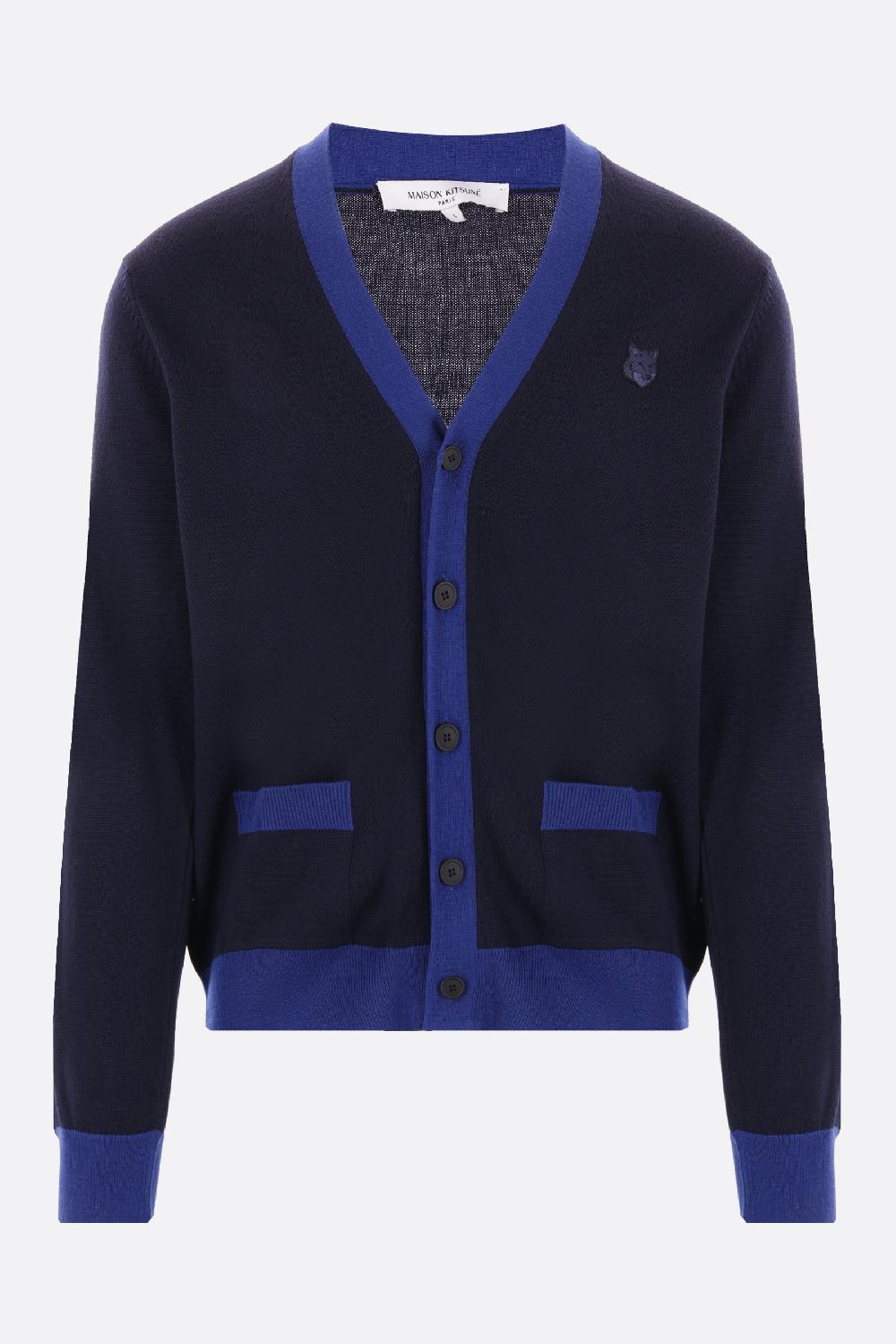 MAISON KITSUNÉ cardigan in lana bicolore patch Bold Fox Head