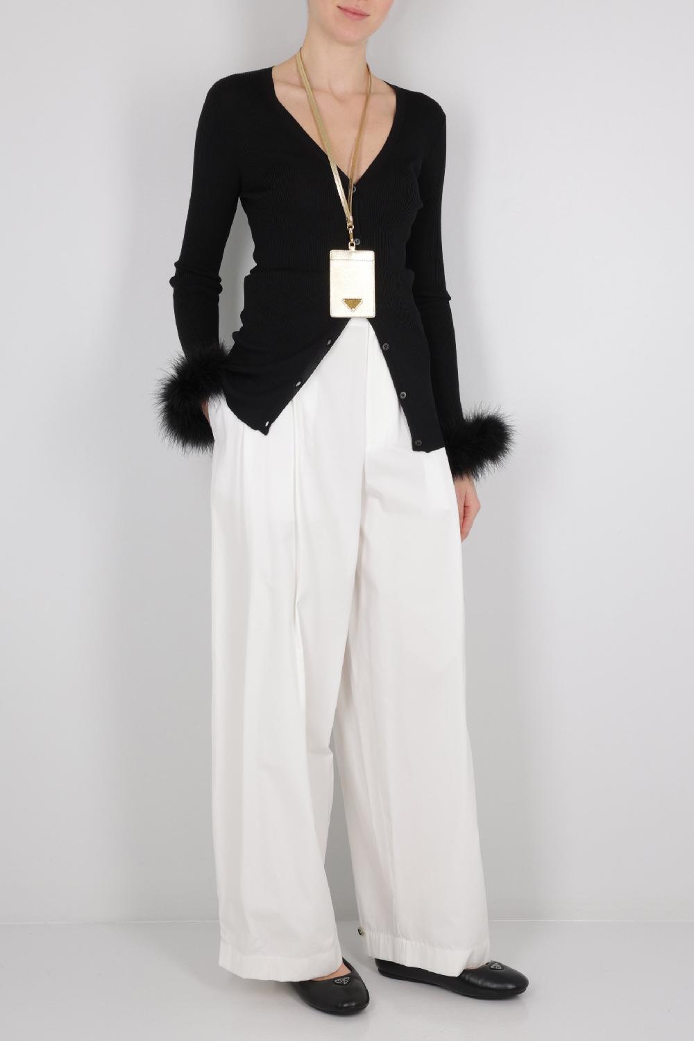 PRADA Cardigan In Maglia Di Seta Con Piume Ai Polsi