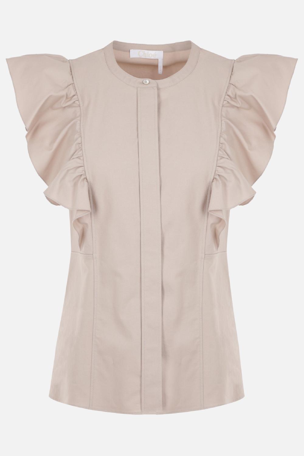 CHLOÉ blusa in cotone riciclato con rouches