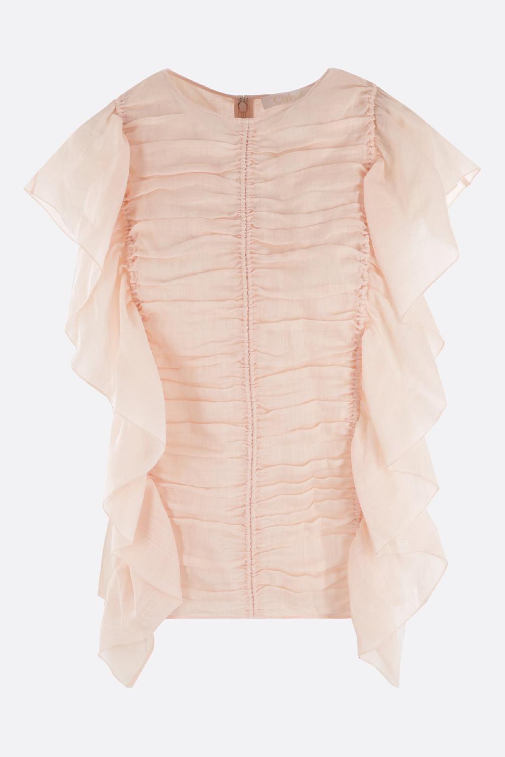 CHLOÉ blusa smanicata in tela con rouches