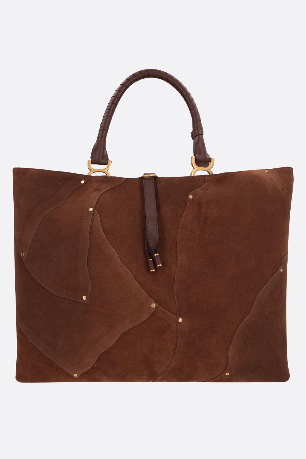 CHLOÉ borsa tote Marcie in suede e pelle liscia
