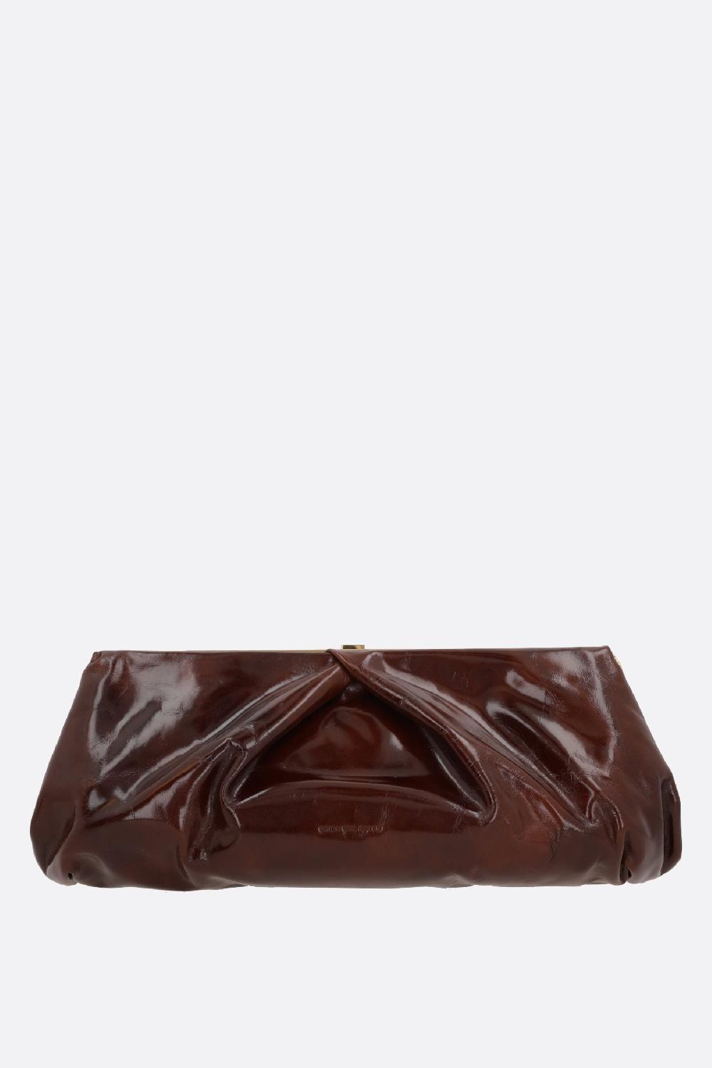 DRIES VAN NOTEN clutch in pelle lucida con drappeggi