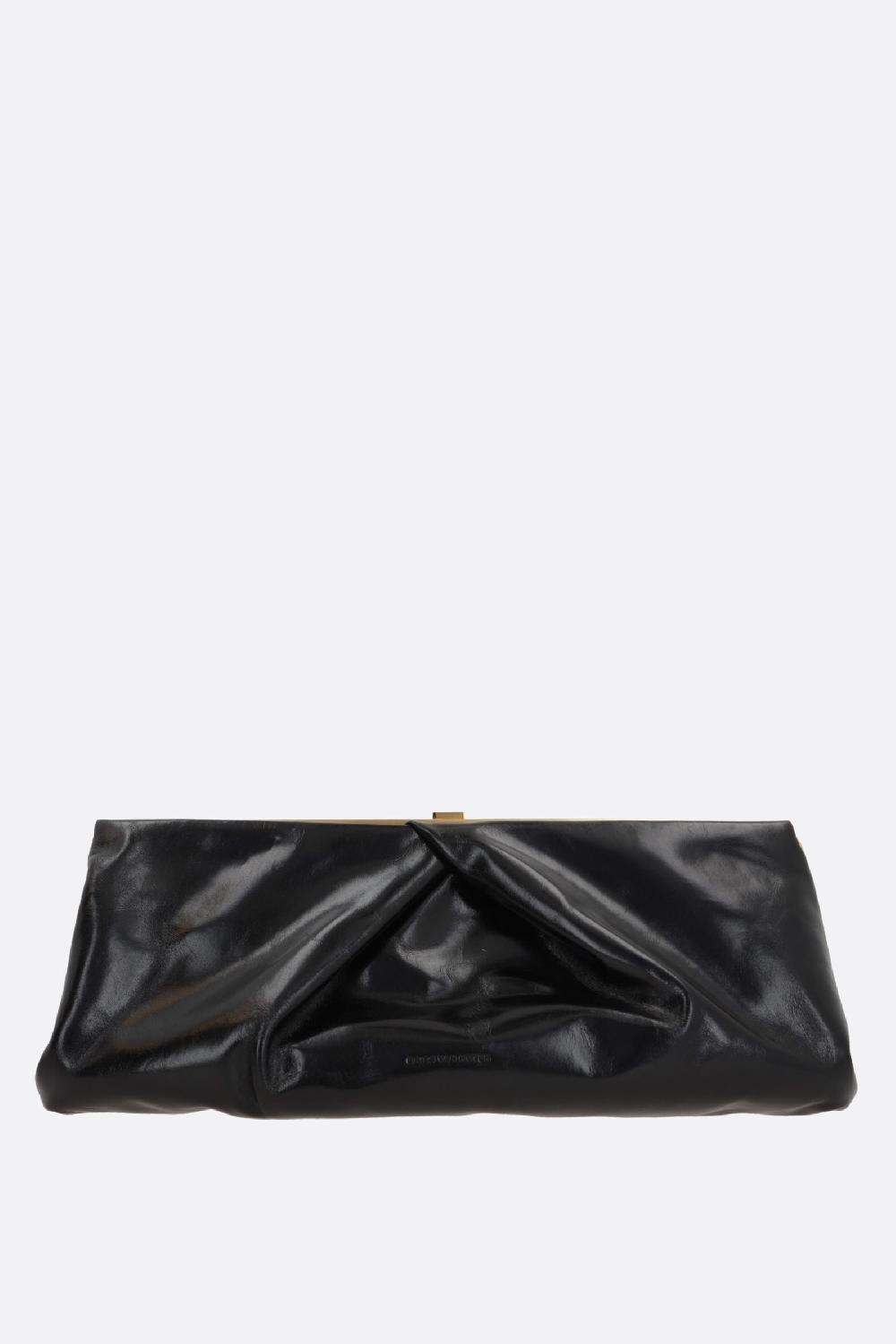 DRIES VAN NOTEN clutch in pelle lucida con drappeggi