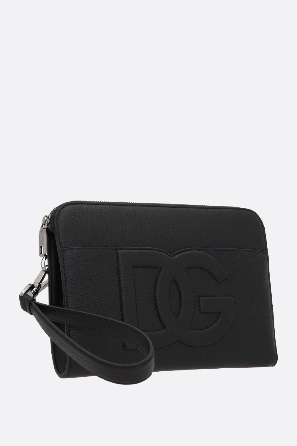 DOLCE & GABBANA Clutch Media In Pelle Martellata Ricamo DG