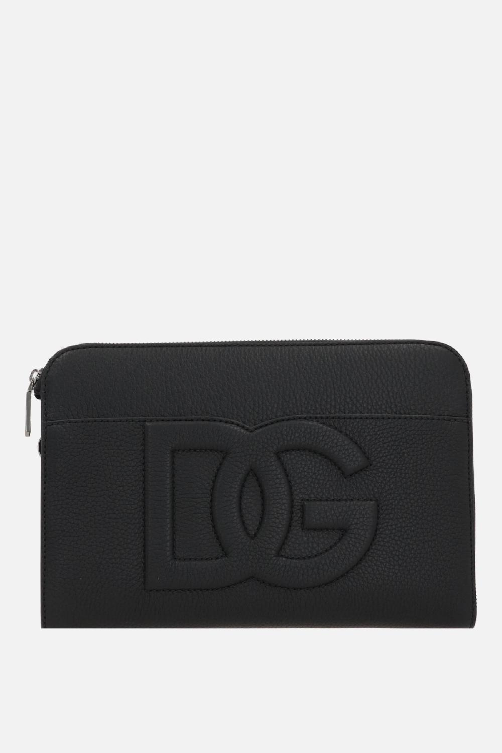 DOLCE & GABBANA clutch media in pelle martellata ricamo DG