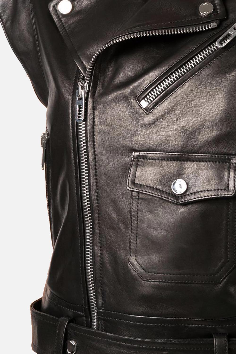 DROME Giubbotto Biker Smanicato In Nappa