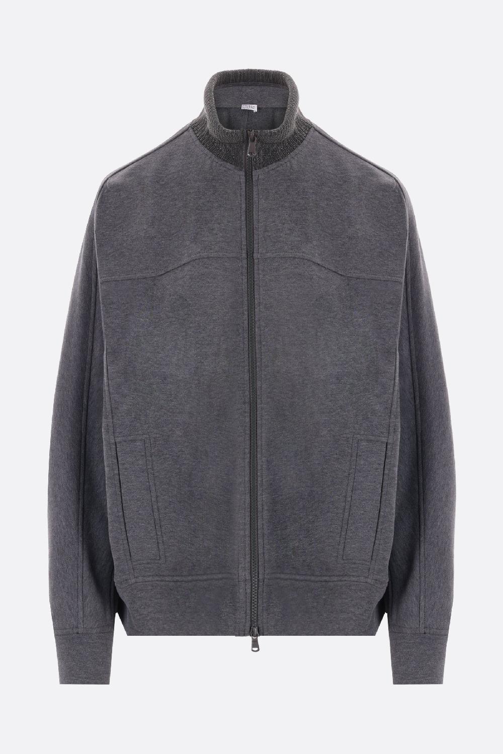 BRUNELLO CUCINELLI felpa full zip in jersey with Precious Ribbed Collar
