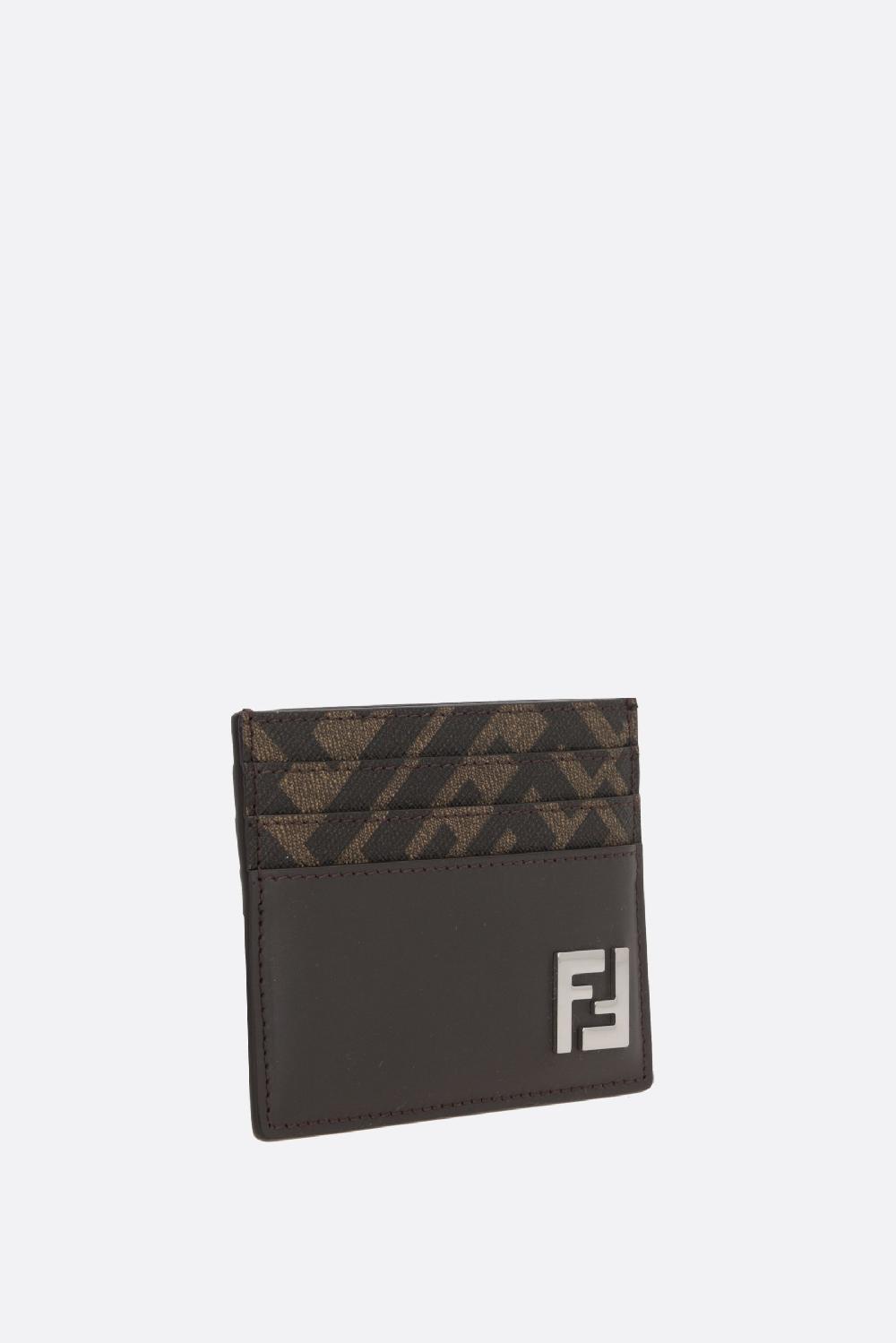 FENDI Porta Carte In Pelle Liscia E Canvas FF