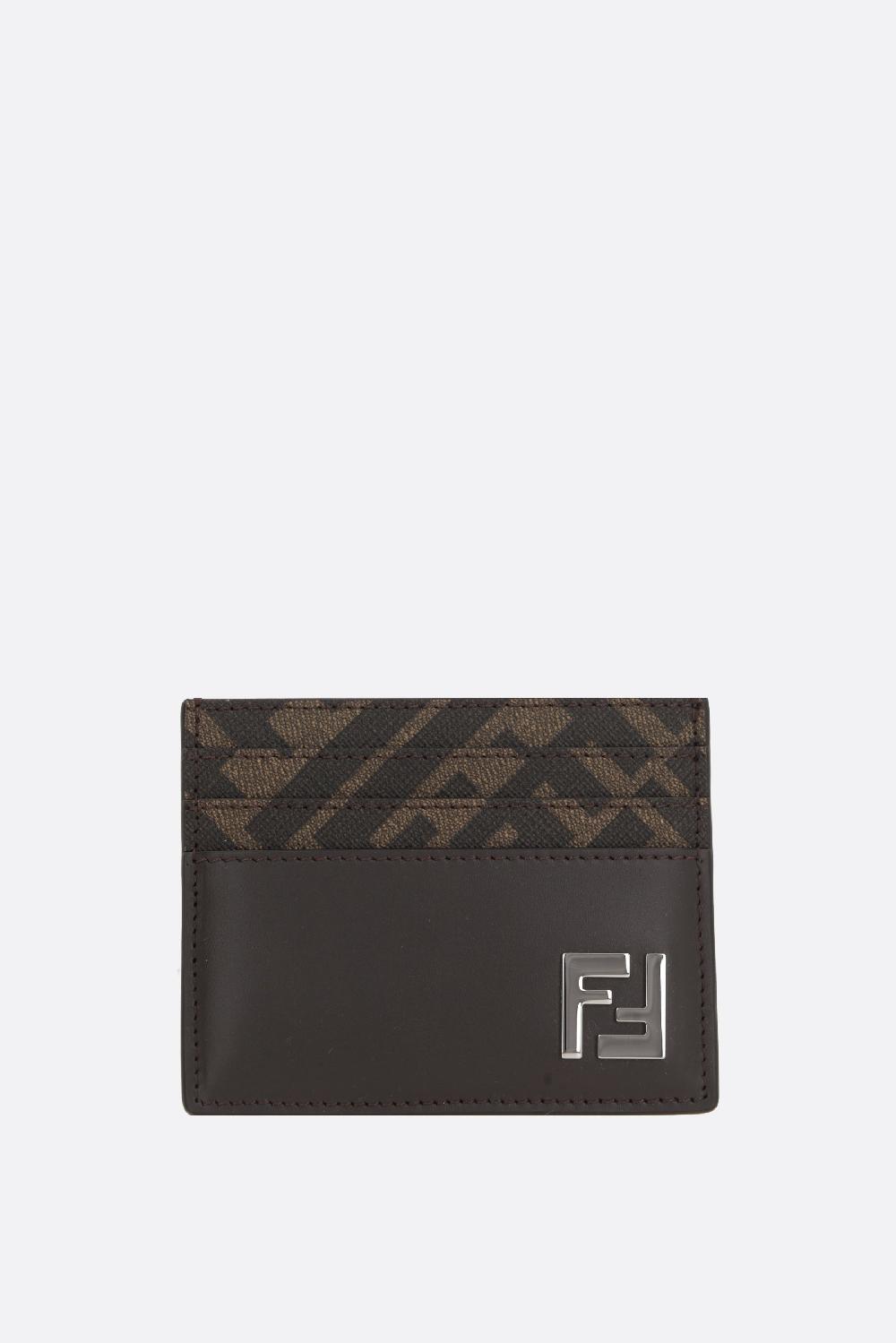 FENDI Porta Carte In Pelle Liscia E Canvas FF