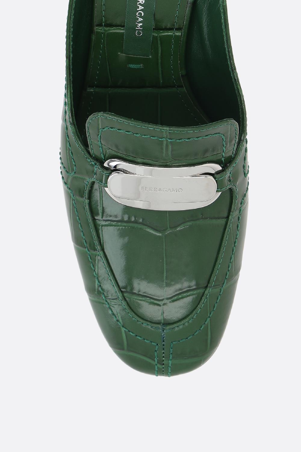 FERRAGAMO Mule Elodye In Pelle Stampa Coccodrillo