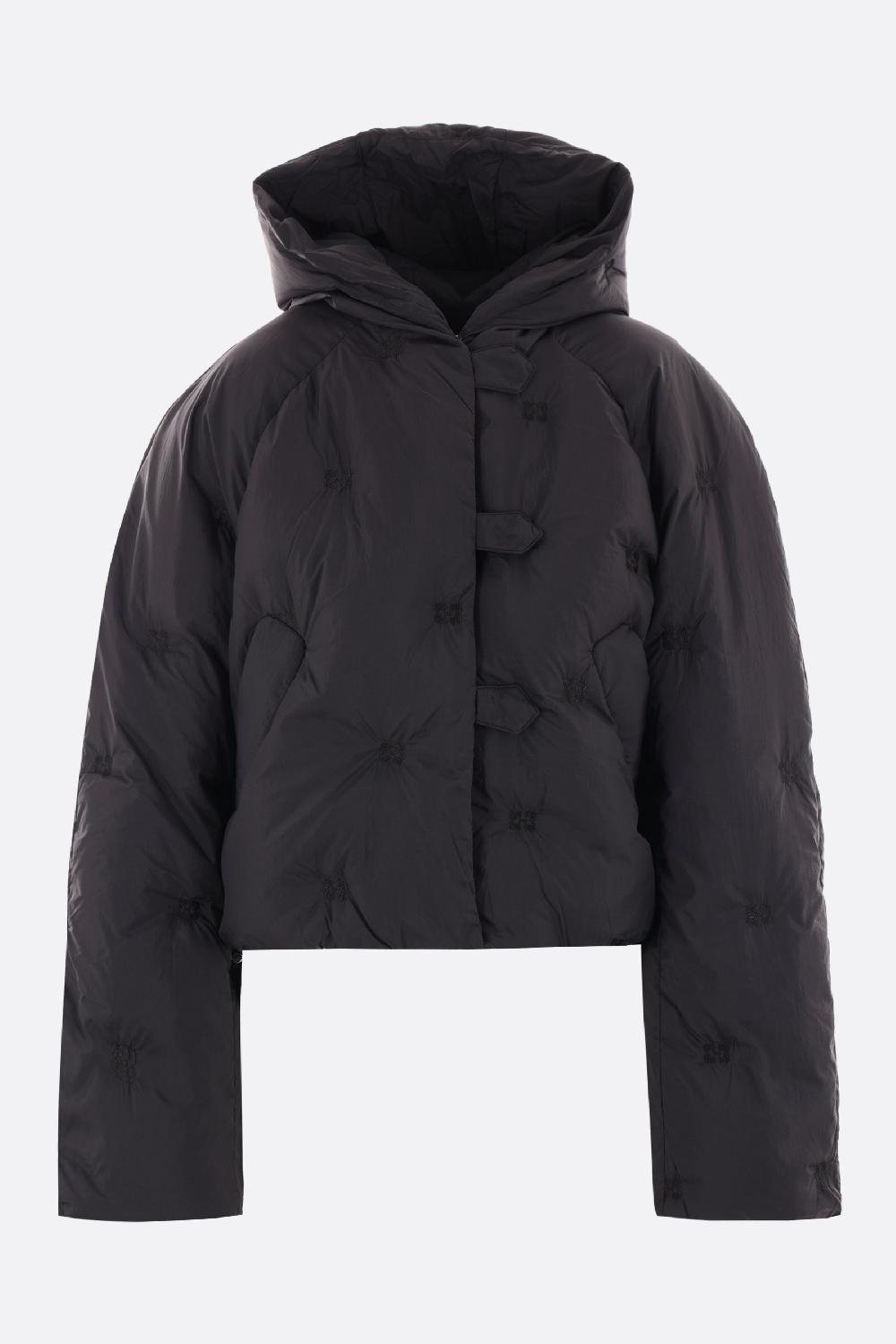 GANNI piumino cropped in nylon ricamo logo