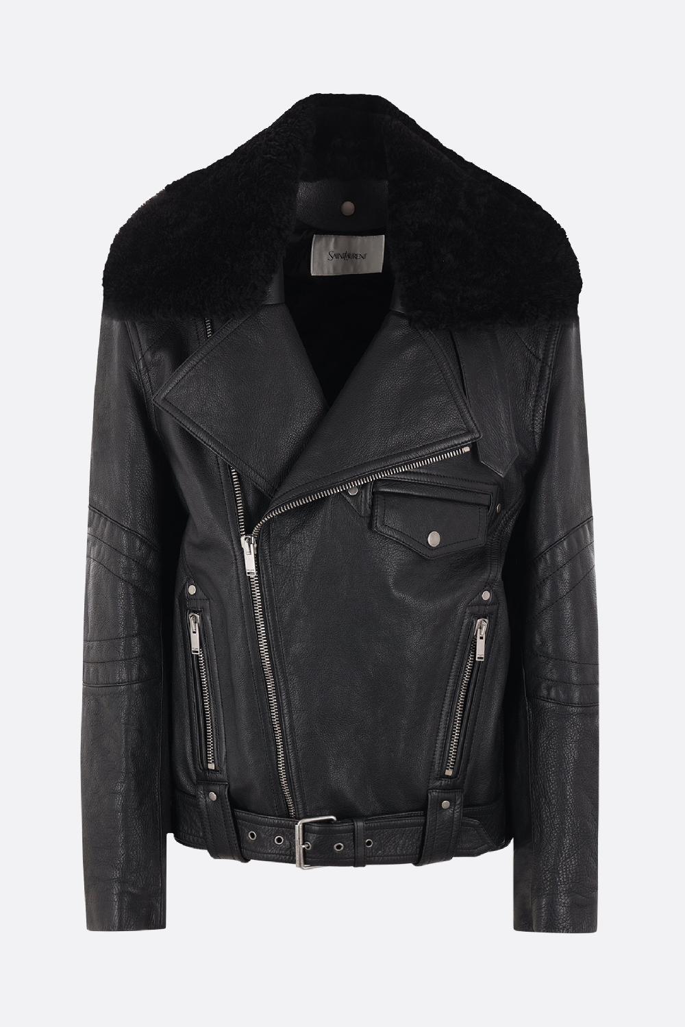 SAINT LAURENT Giacca Biker In Pelle Vintage E Shearling