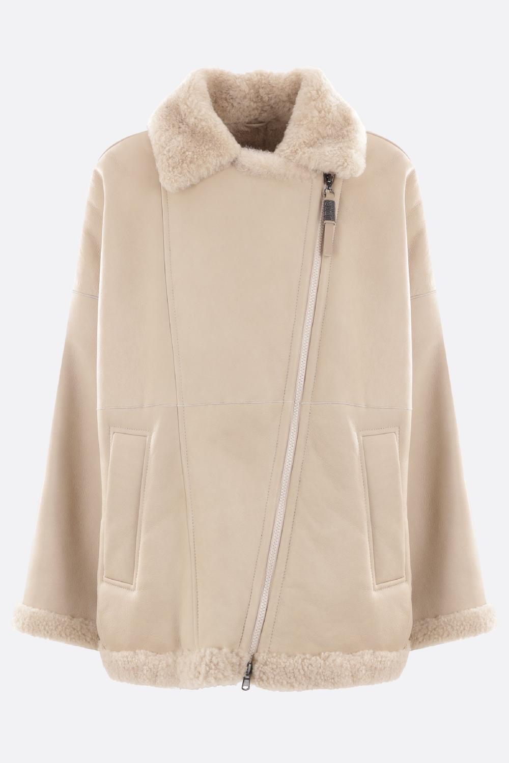 BRUNELLO CUCINELLI giacca biker in shearling con Shiny Zipper Pull