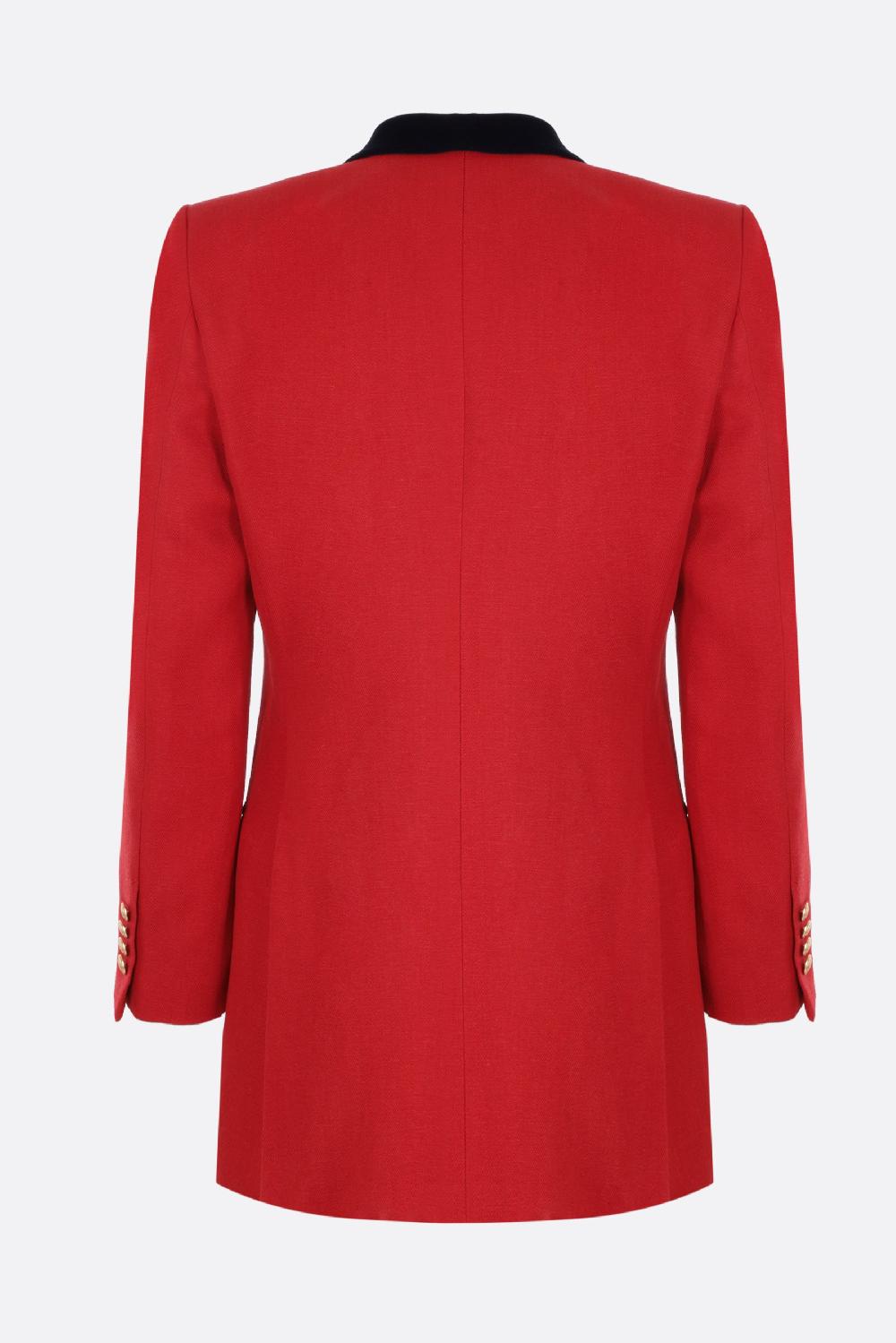 GUCCI Giacca Doppiopetto In Lana A Motivo Spigato E Velluto