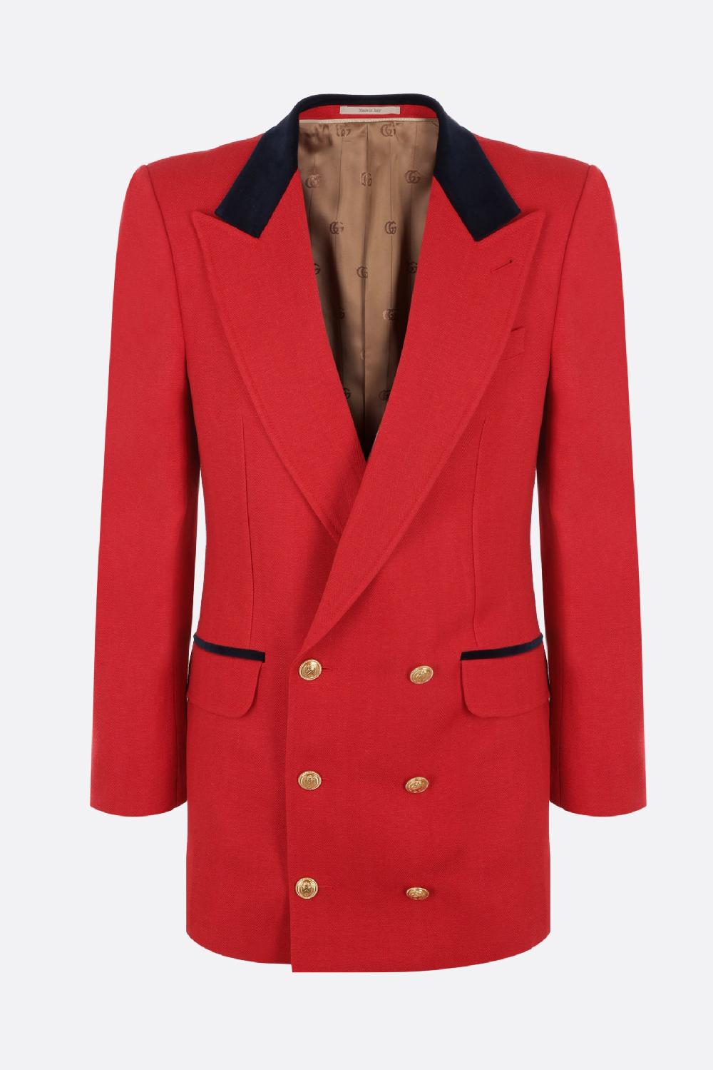 GUCCI giacca doppiopetto in lana a motivo spigato e velluto