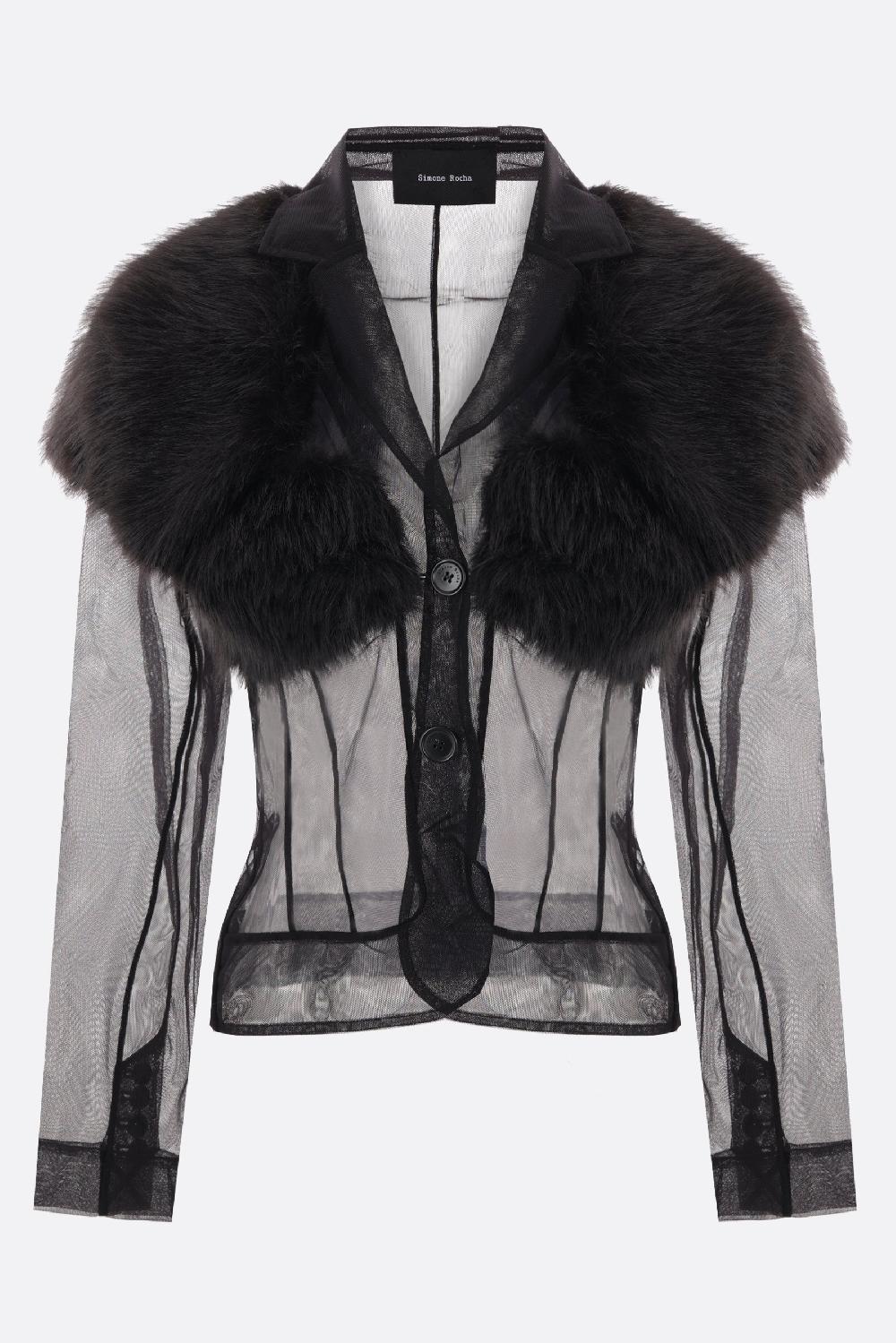 SIMONE ROCHA Giacca In Tulle Trasparente Ed Ecopelliccia