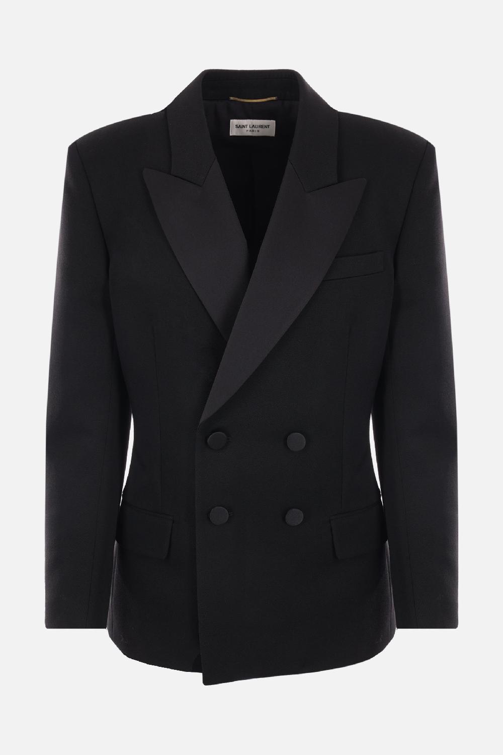 SAINT LAURENT giacca smoking doppiopetto in grain de poudre