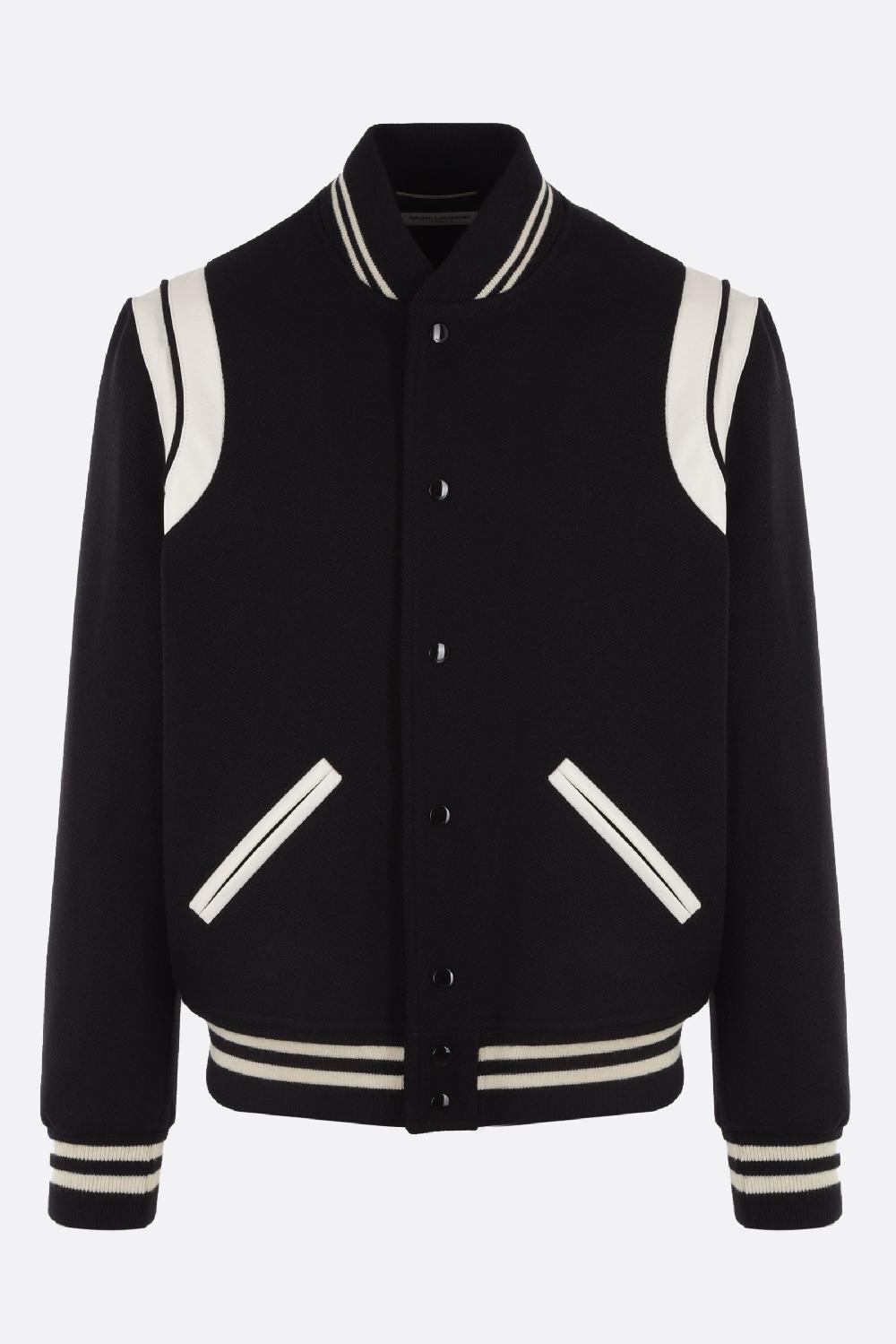 SAINT LAURENT giubbotto bomber Teddy in lana con dettagli in pelle