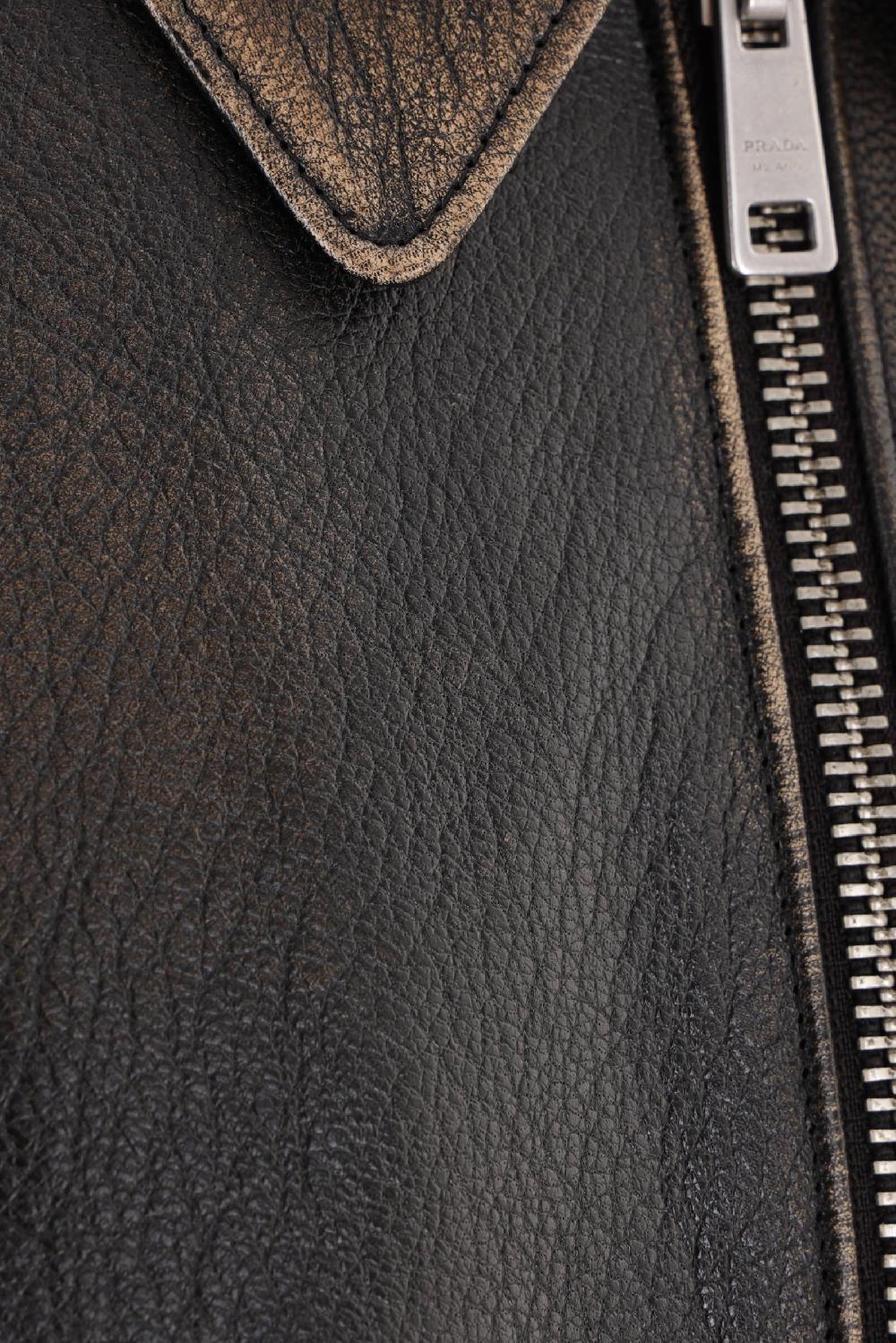 PRADA Giubbotto Full-zip In Pelle Vintage Con Cintura