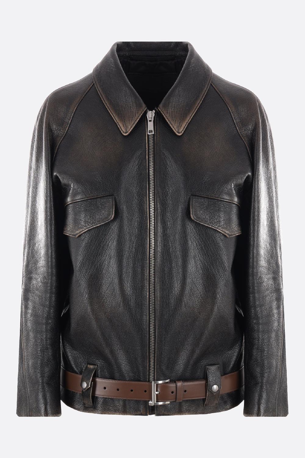 PRADA giubbotto full-zip in pelle vintage con cintura