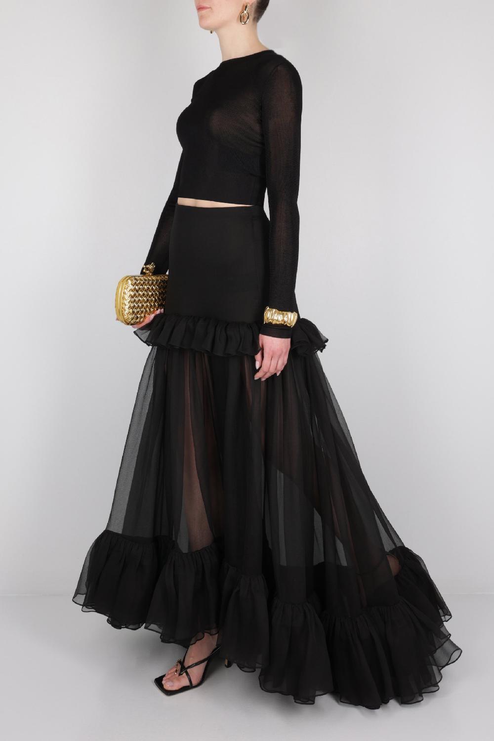 SAINT LAURENT Gonna A Ruota In Cigaline Di Seta Biologica A Balze