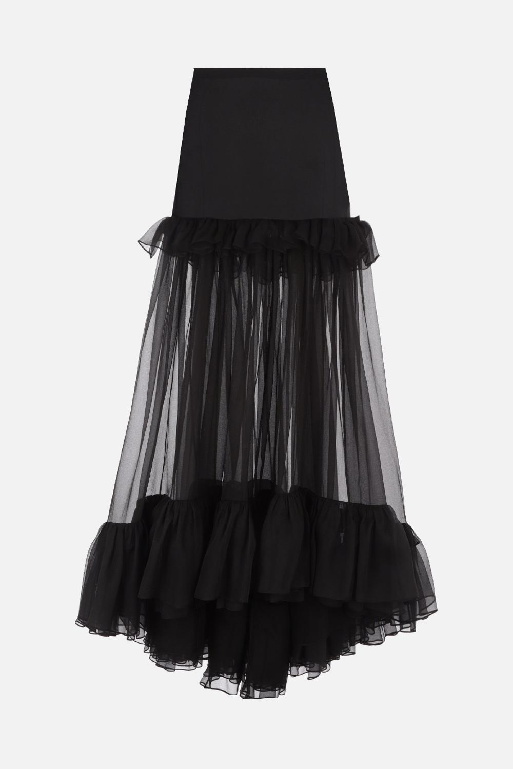 SAINT LAURENT gonna a ruota in cigaline di seta biologica a balze