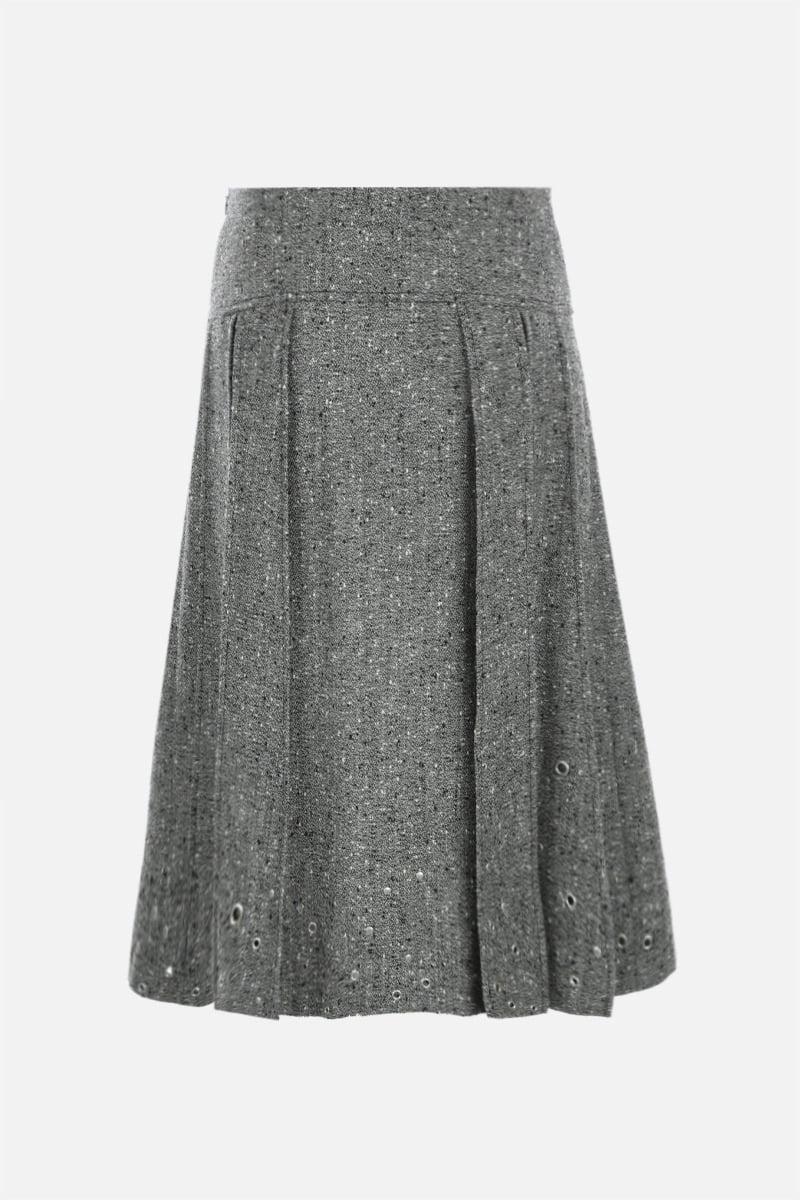 DURAZZI MILANO Gonna A Trapezio In Misto Lana Plissé Con Borchie E Occhielli