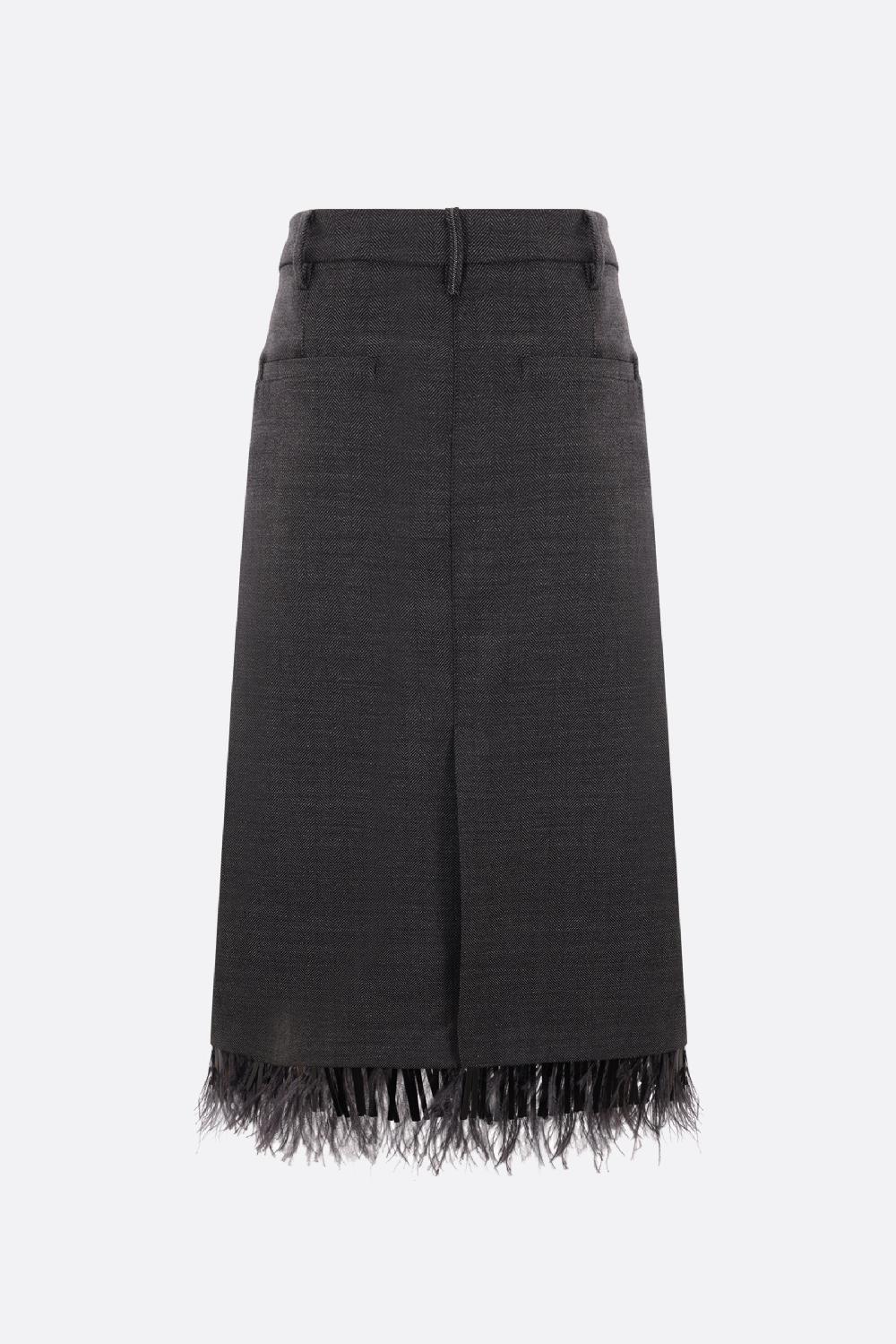 BRUNELLO CUCINELLI Gonna Sartorial Column In Lana Con Inserto Dazzling Feather