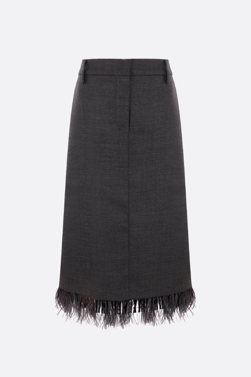 BRUNELLO CUCINELLI gonna Sartorial Column in lana con inserto Dazzling Feather