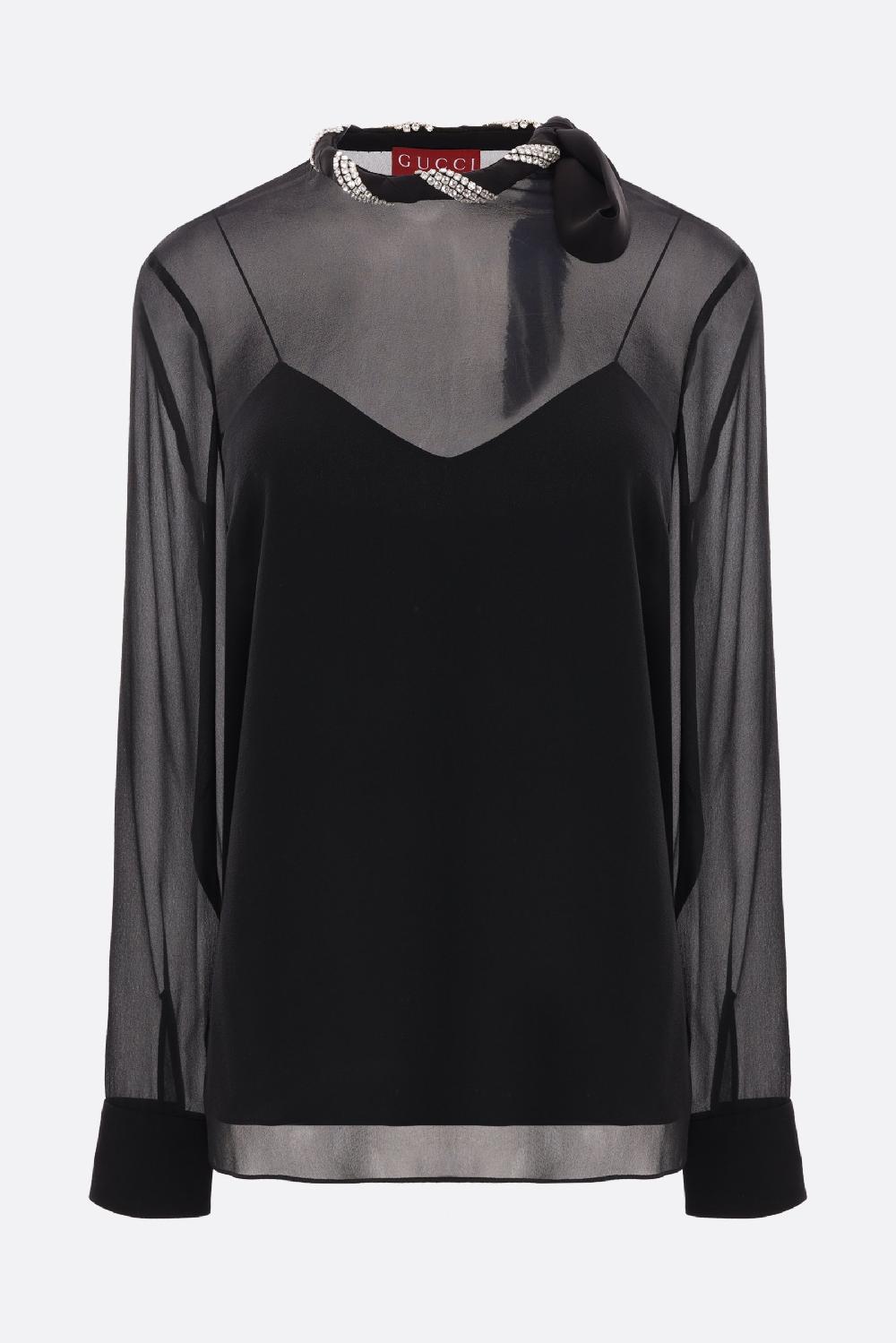 GUCCI Blusa In Georgette Con Torchon Gioiello