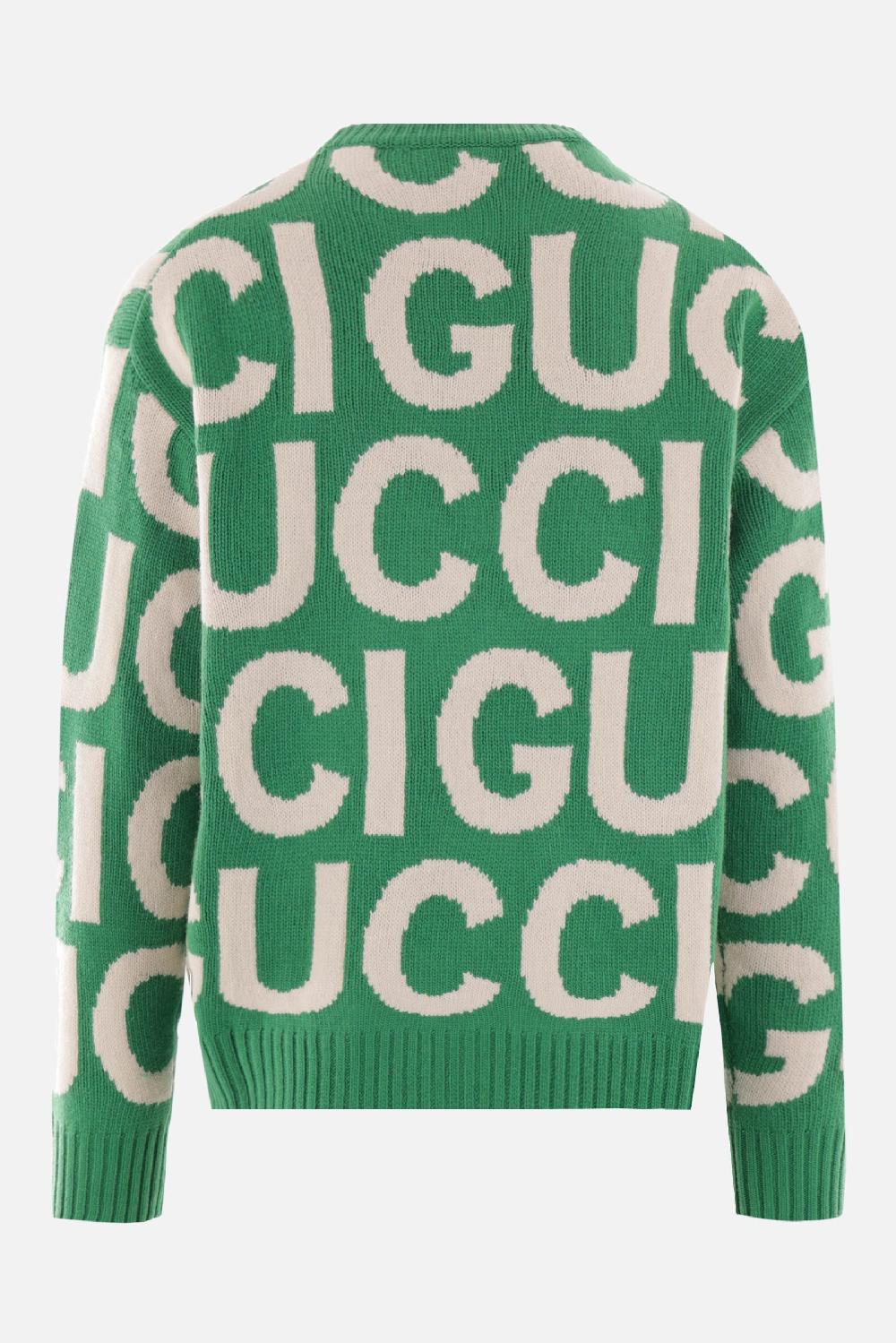 GUCCI Pullover In Lana Jacquard Gucci Lettering