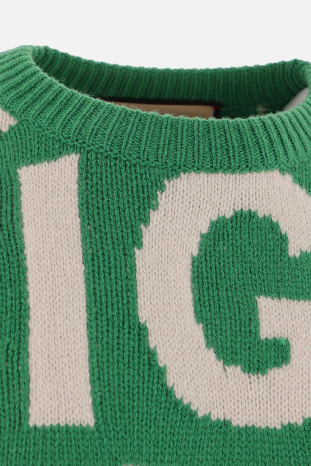 GUCCI Pullover In Lana Jacquard Gucci Lettering