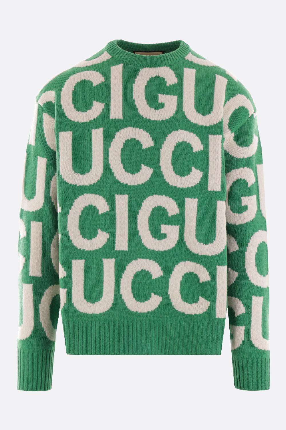 GUCCI pullover in lana jacquard Gucci lettering
