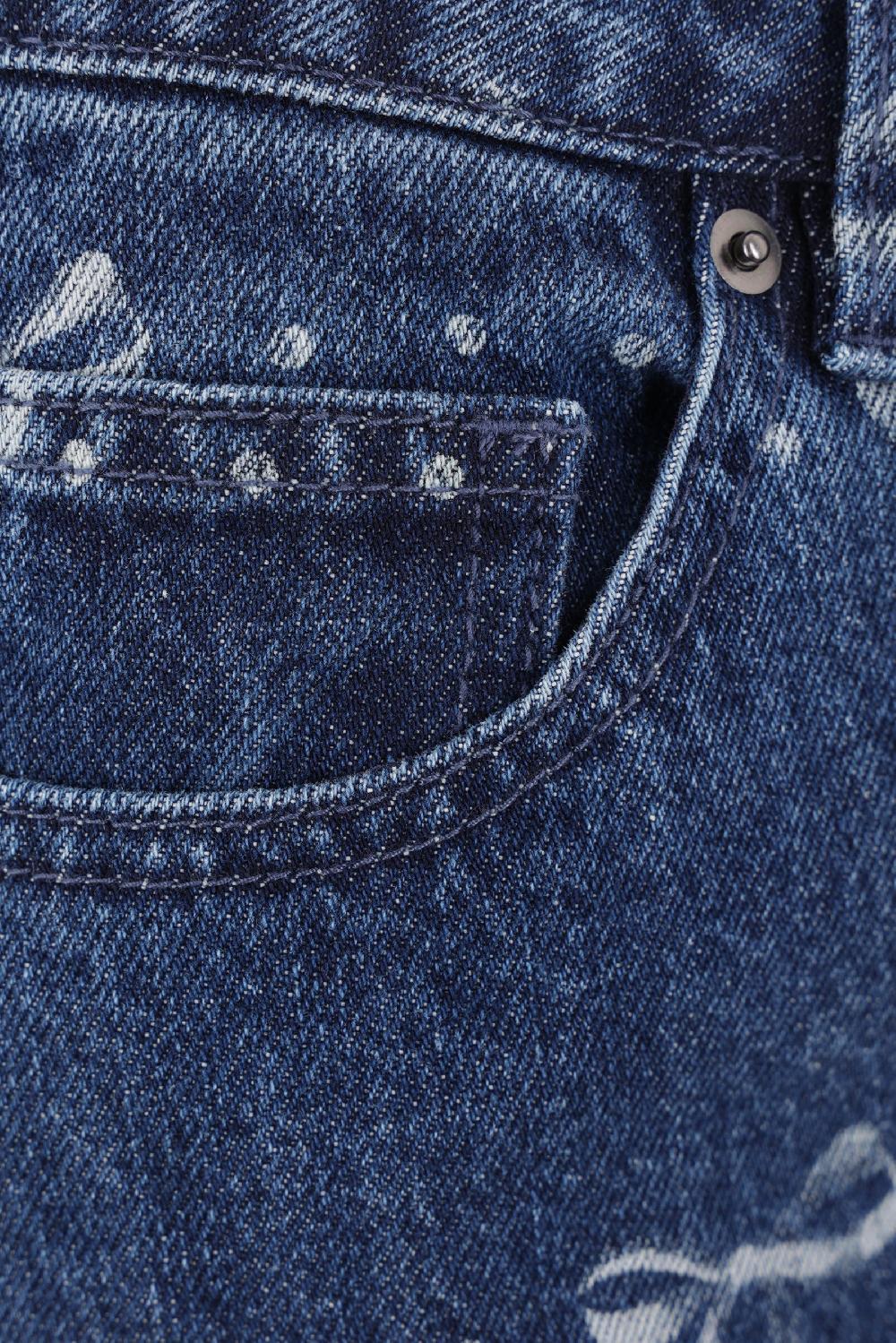 SELF PORTRAIT Jeans A Gamba Ampia In Denim Stampa Bow & Dot