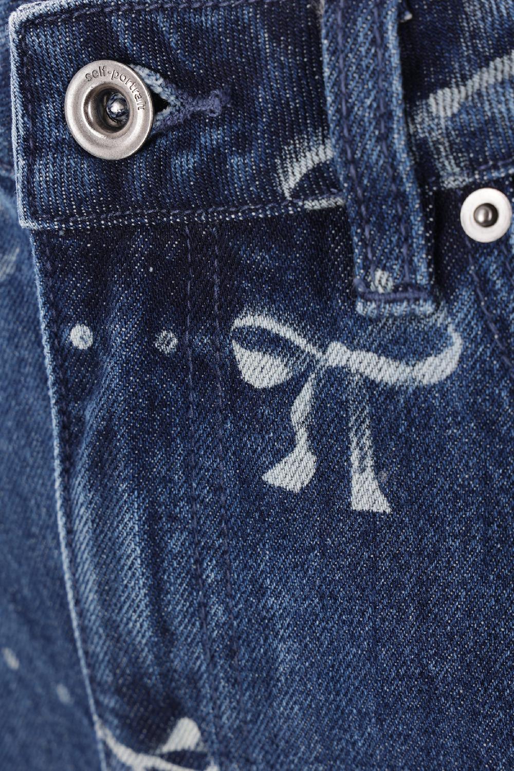 SELF PORTRAIT Jeans A Gamba Ampia In Denim Stampa Bow & Dot