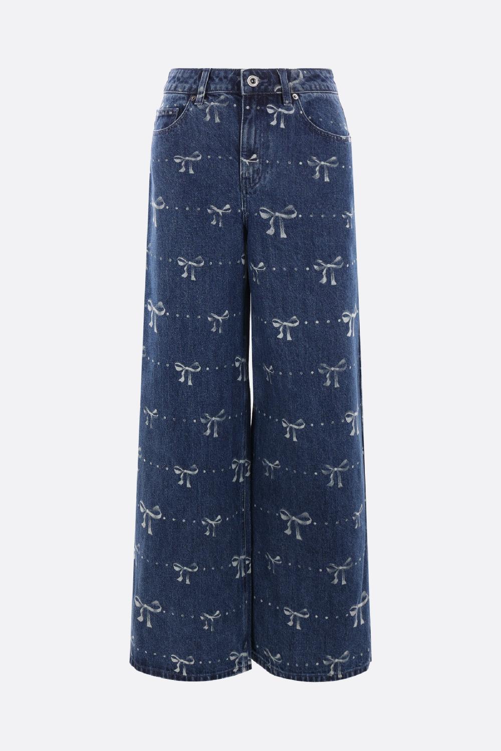 SELF PORTRAIT jeans a gamba ampia in denim stampa bow & dot