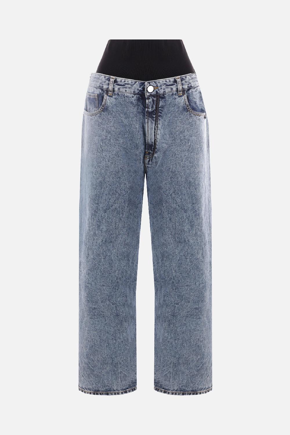 ALAIA jeans a gampa ampia in denim con fascia elastica