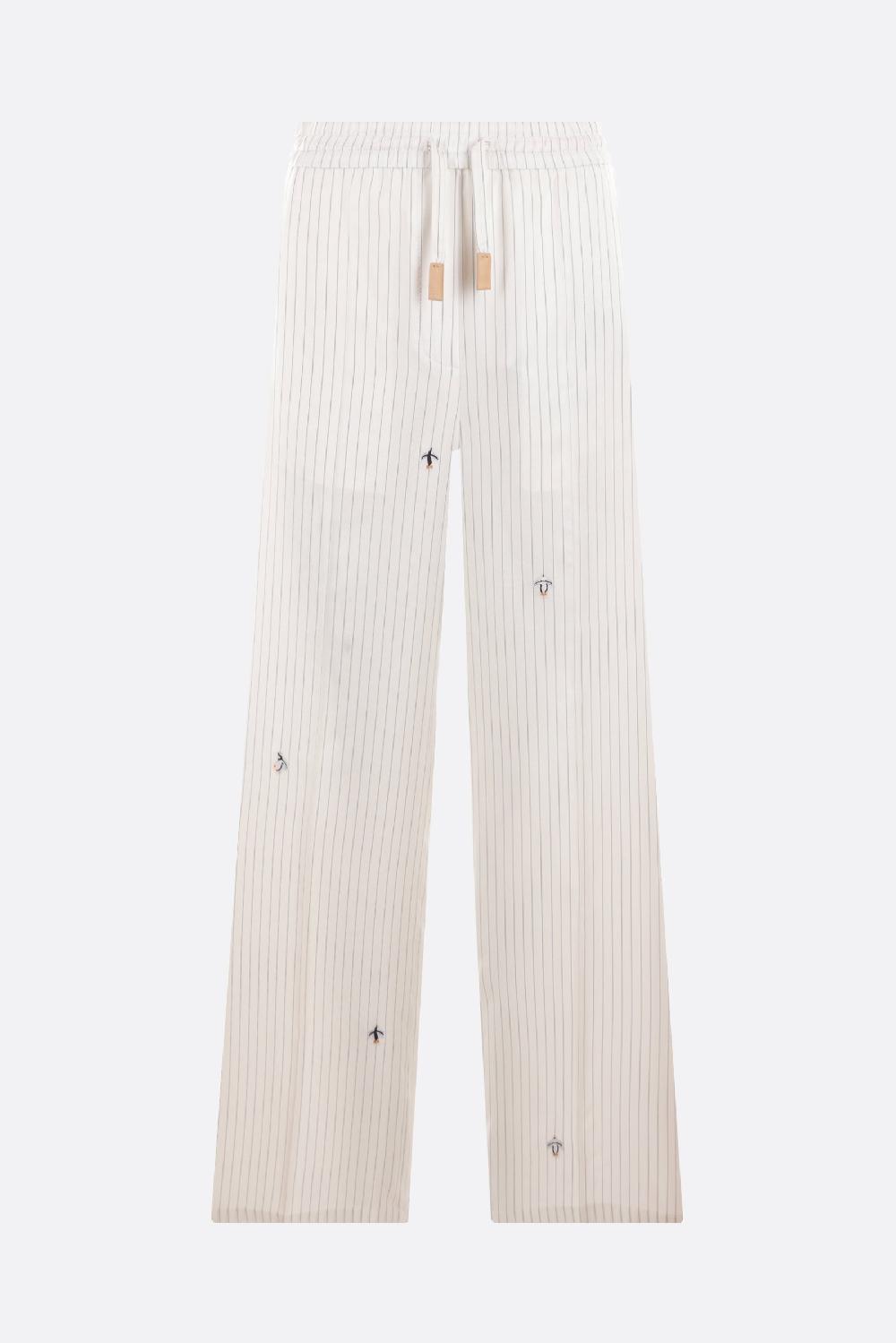 LOEWE pantalone pyjama in twill ricami Penguin