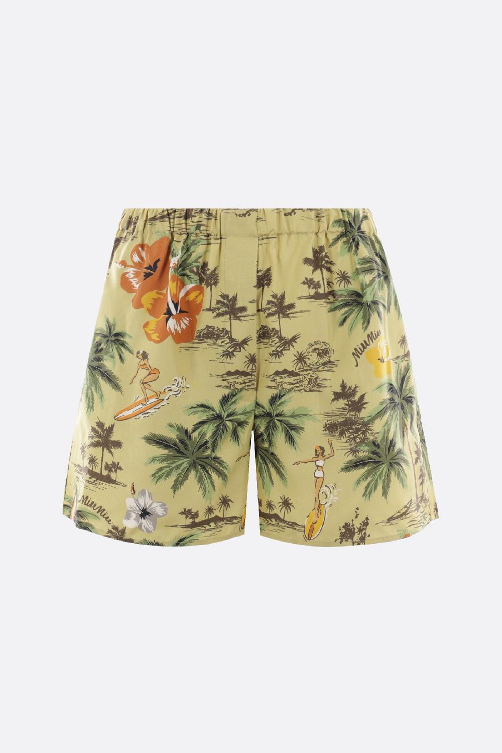 MIU MIU pantalone corto in seta stampa Hawaii