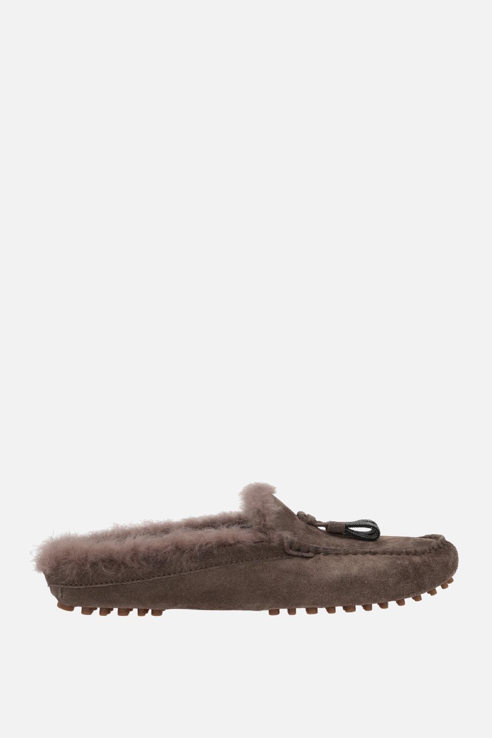 BRUNELLO CUCINELLI Mule Flat In Suede Con Shiny Tassels