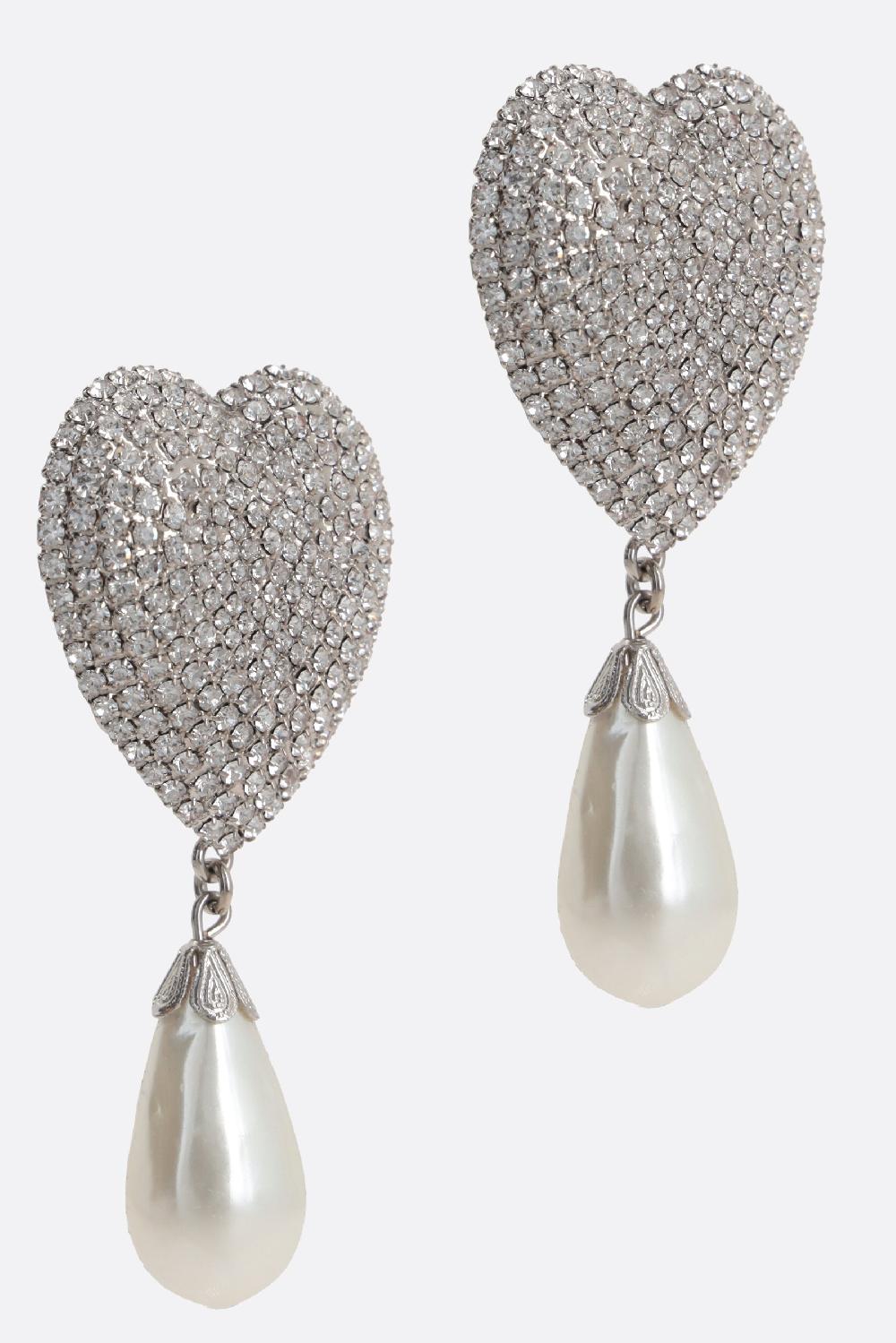 ALESSANDRA RICH Orecchini A Cuore In Ottone Con Cristalli E Perle