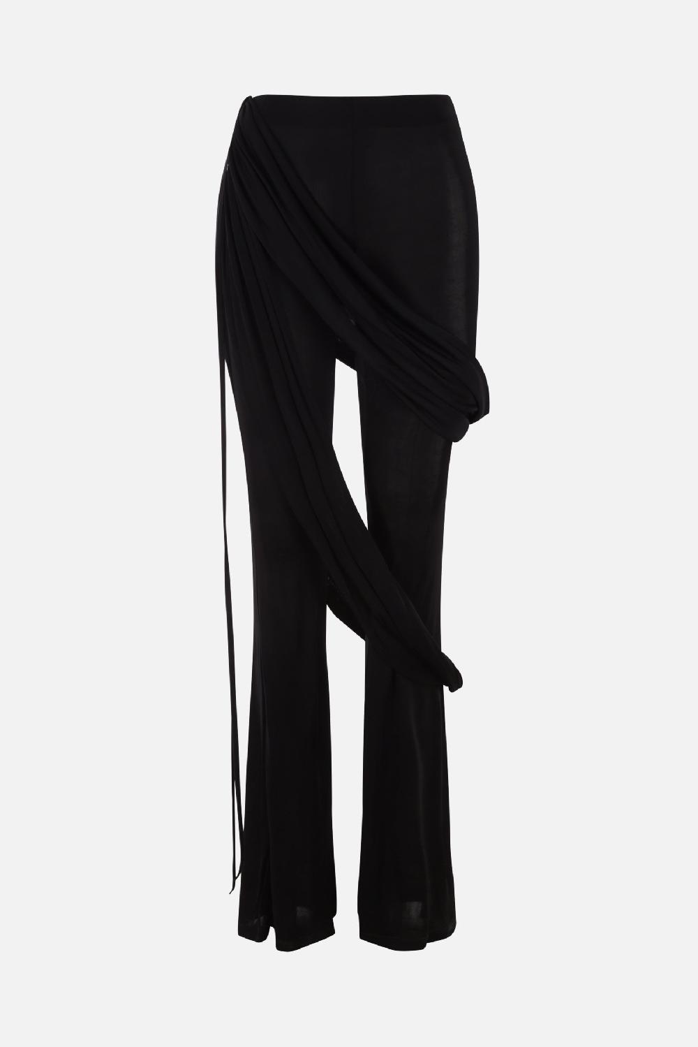 ANDREADAMO pantalone flare in viscosa con doppie fasce drappeggiate
