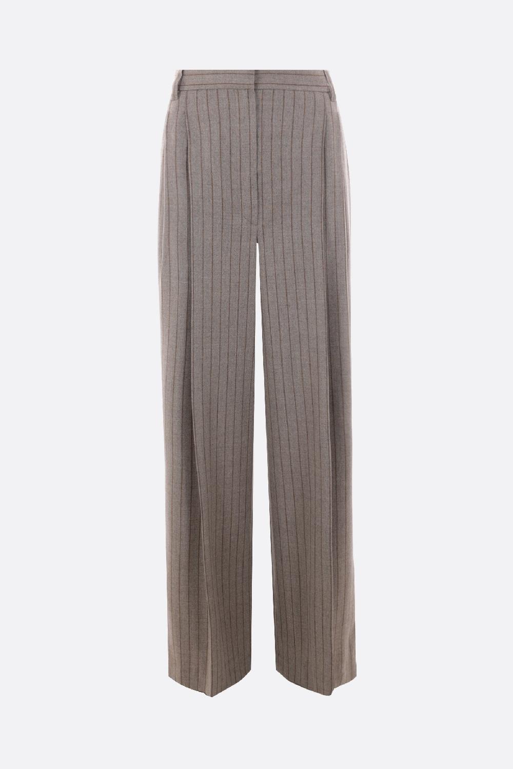 BRUNELLO CUCINELLI pantalone palazzo in lana gessata con monile