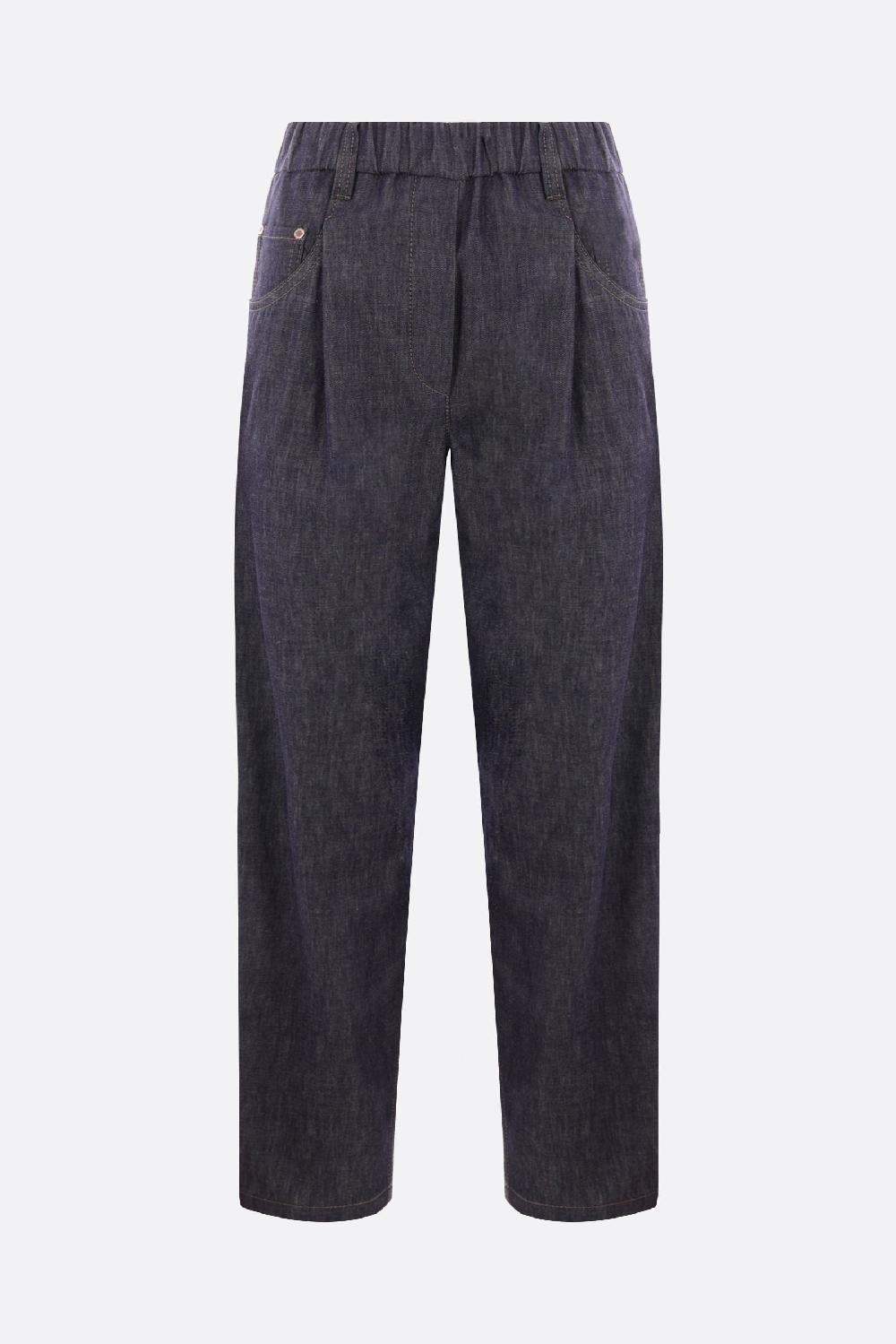 BRUNELLO CUCINELLI pantalone track in denim con Shiny Tab