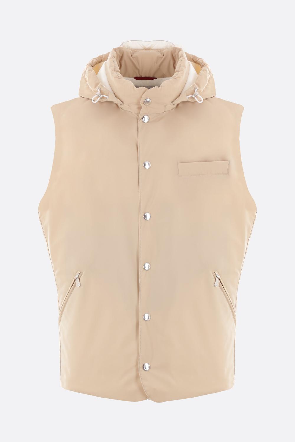 BRUNELLO CUCINELLI piumino smanicato in nylon stretch con cappuccio