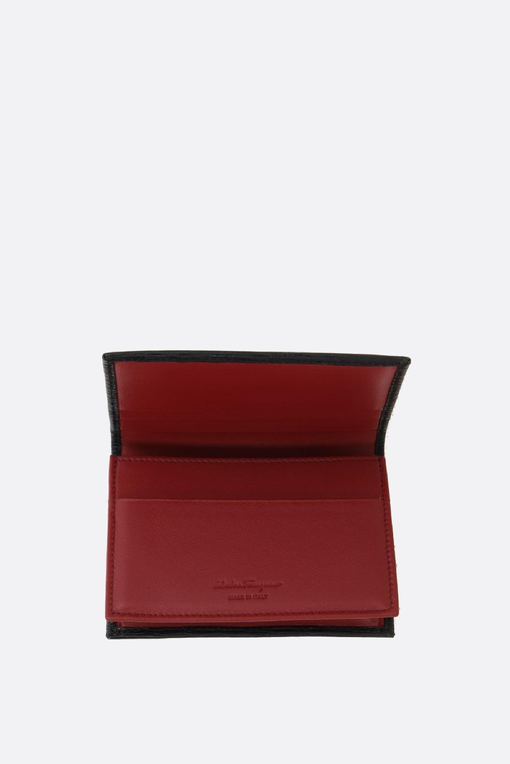 FERRAGAMO Porta Carte A Libro Gancini In Pelle Texturizzata