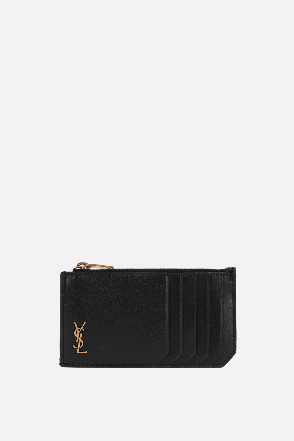 SAINT LAURENT porta carte con zip Cassandre Fragments in pelle lucida